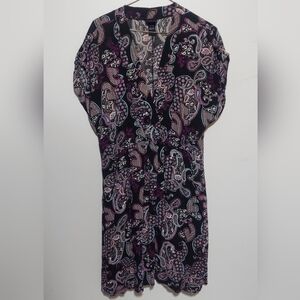 Torrid Black and Purple Paisley V- Neck Short Sleeve Dress Size 3X